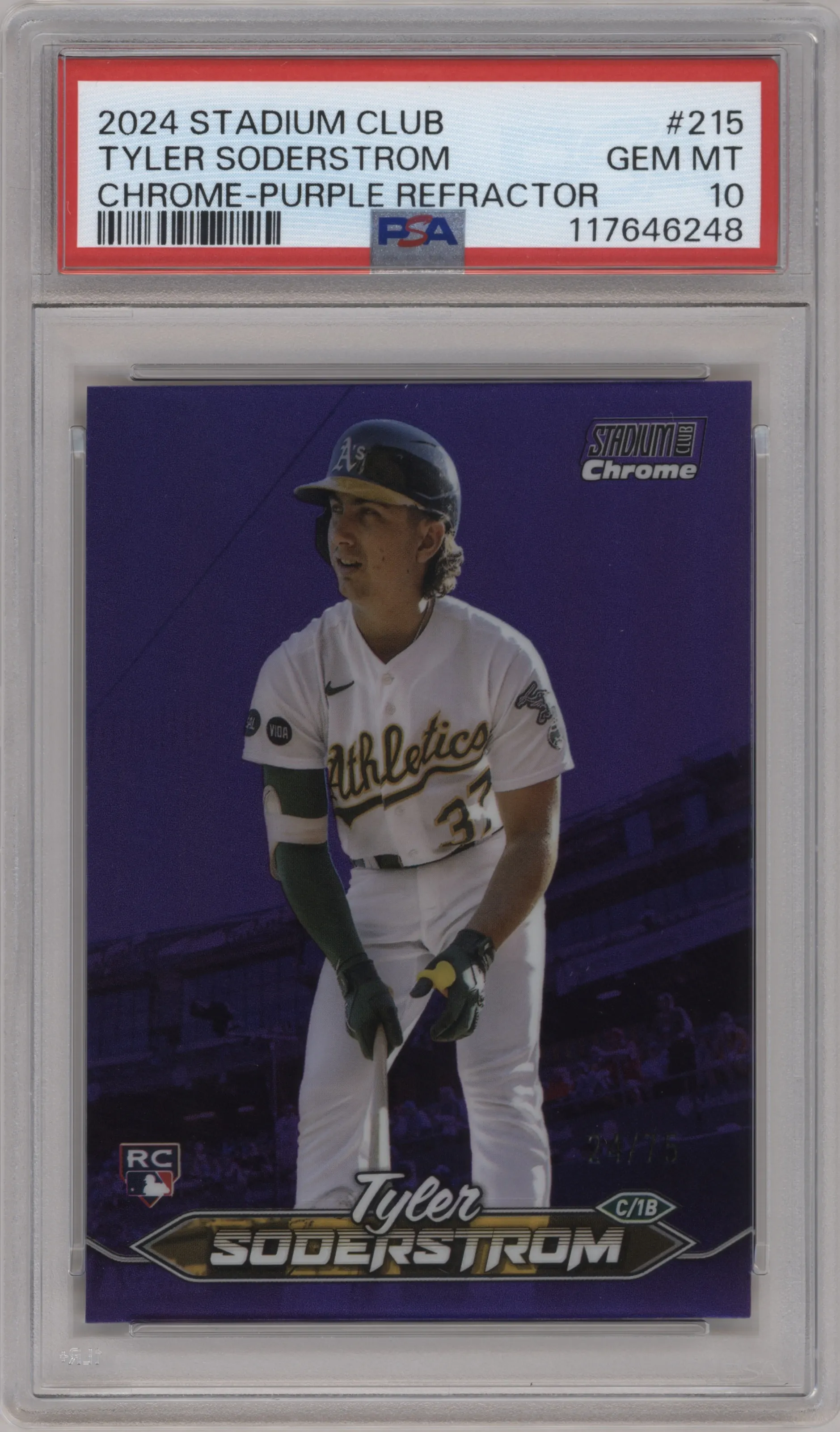 2024 Topps Stadium Club Chrome Tyler Soderstrom Purple Refractor #215 PSA 10