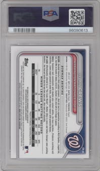 Dylan Crews from the 2024 Bowman set featuring a HTA Choice parallel graded by PSA and given an overall grade of 10.