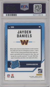 Jayden Daniels from the 2024 Donruss set graded by PSA and given an overall grade of 10.
