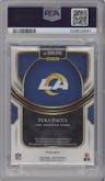 Puka Nacua from the 2023 Panini Select set featuring a Red Wave Prizm parallel graded by PSA and given an overall grade of 9.