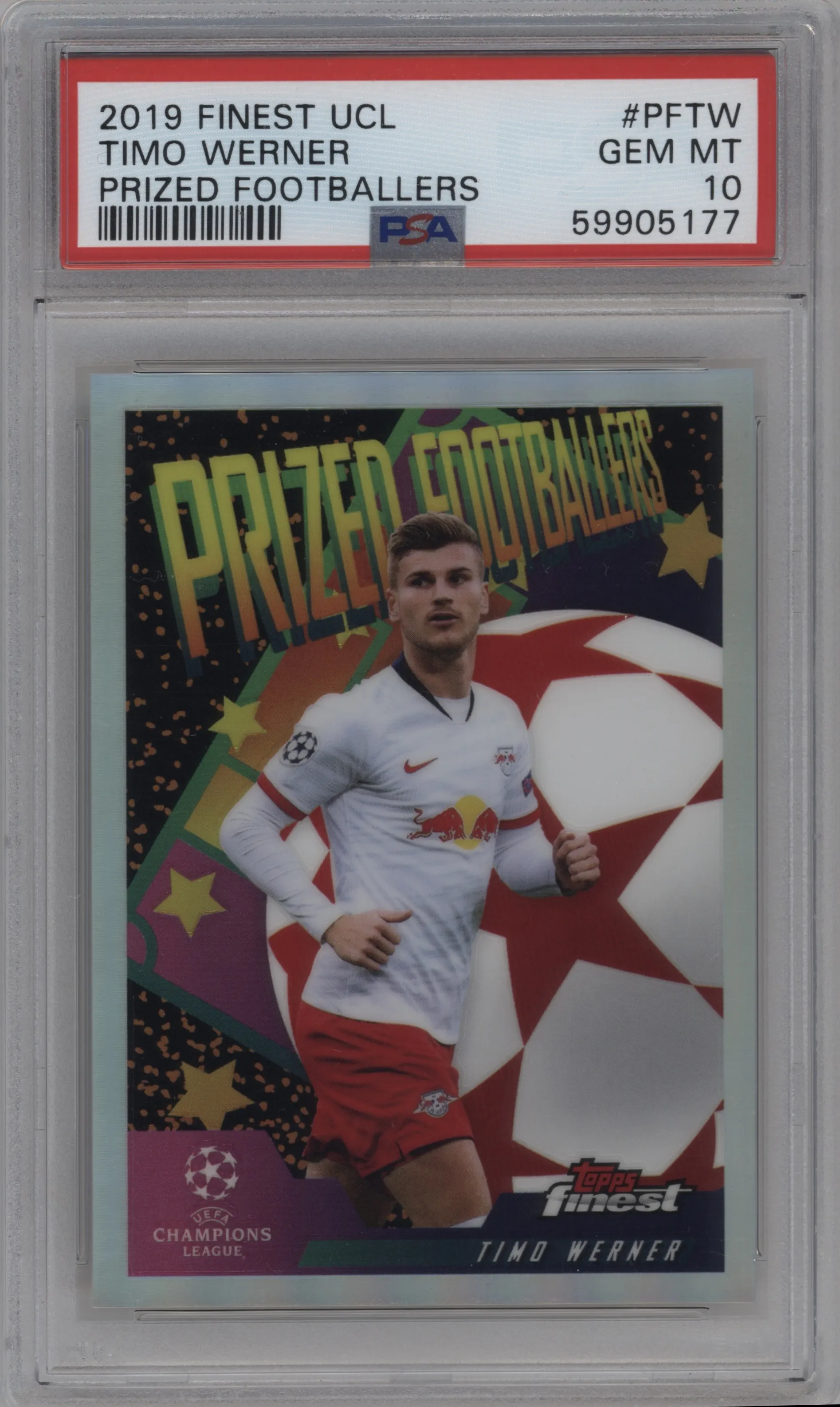 2019 Topps Finest UEFA Champions League Prized Footballers Timo Werner #PF-TW PSA 10