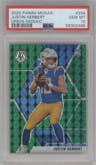 Justin Herbert from the 2020 Panini Mosaic set featuring a Green Mosaic parallel graded by PSA and given an overall grade of 10.