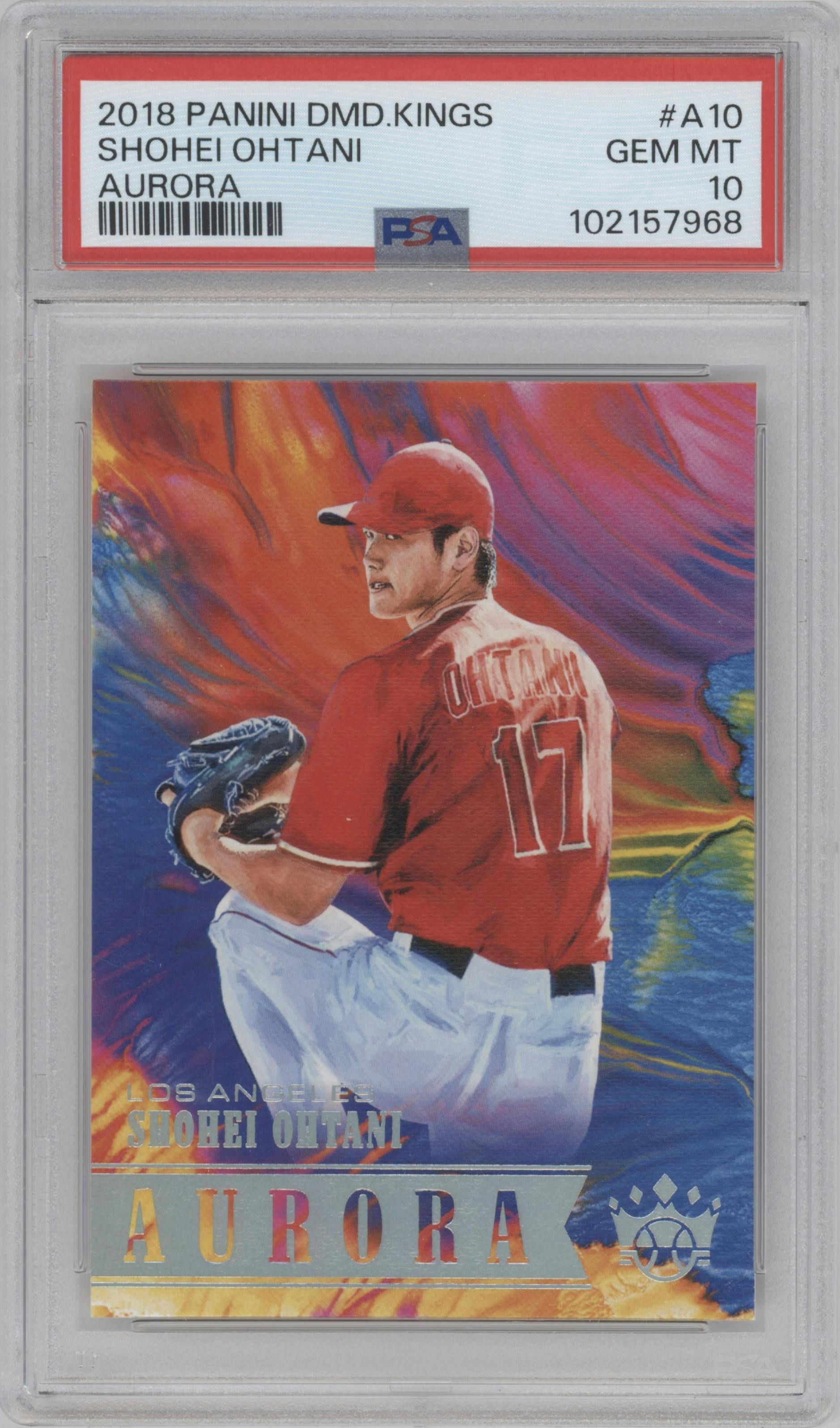 Shohei Ohtani from the 2018 Panini Diamond Kings set graded by PSA and given an overall grade of 10.