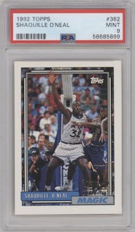 Shaquille O'Neal from the 1992-93 Topps set graded by PSA and given an overall grade of 9.