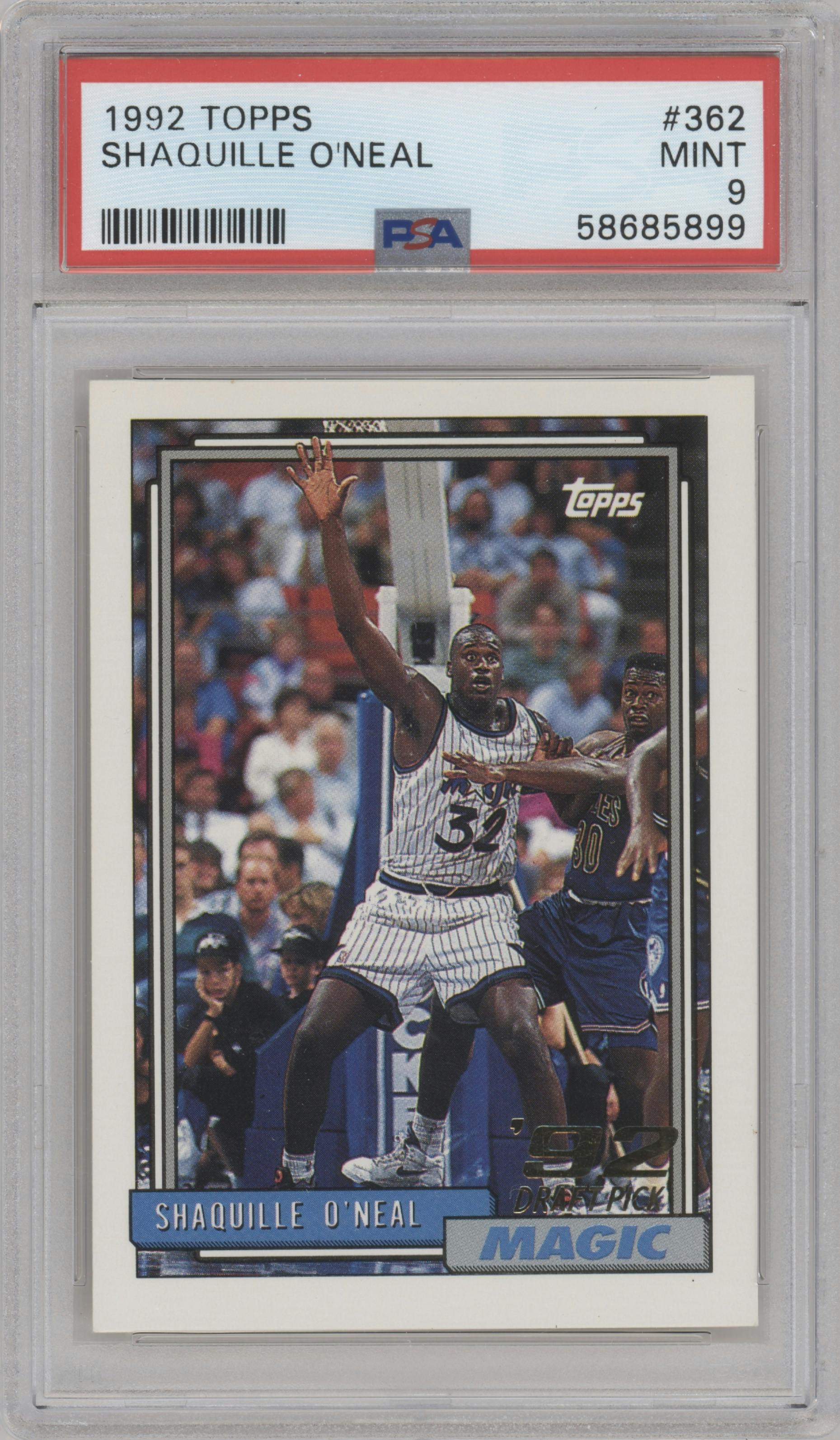 Shaquille O'Neal from the 1992-93 Topps set graded by PSA and given an overall grade of 9.