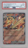Charizard ex from the 2024 Pokemon SV set featuring a Charizard ex Super Premium Collection parallel graded by PSA and given an overall grade of 8.