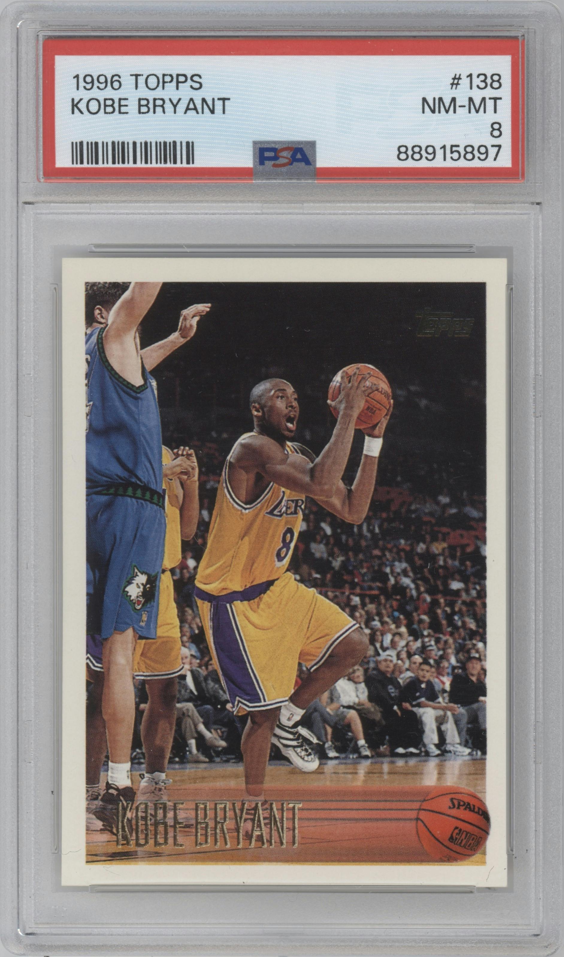 Kobe Bryant  from the 1996-97 Topps set graded by PSA and given an overall grade of 8.