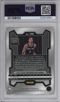 Victor Wembanyama from the 2023-24 Panini Prizm set graded by PSA and given an overall grade of 9.