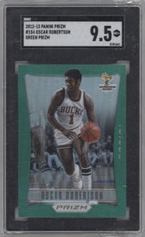 Oscar Robertson from the 2012-13 Panini Prizm set featuring a Green Prizm parallel graded by SGC and given an overall grade of 9.5.