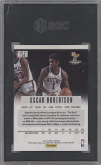 Oscar Robertson from the 2012-13 Panini Prizm set featuring a Green Prizm parallel graded by SGC and given an overall grade of 9.5.