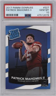 Patrick Mahomes II from the 2017 Panini Donruss set graded by PSA and given an overall grade of 10.