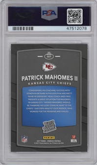 Patrick Mahomes II from the 2017 Panini Donruss set graded by PSA and given an overall grade of 10.