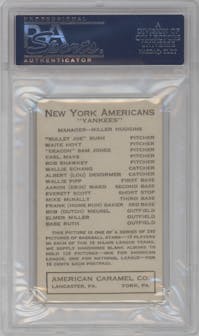 Babe Ruth  from the 1922 E120 American Caramel Series of 240 set graded by PSA and given an overall grade of 2.5.