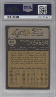 Reggie Jackson from the 1973 Topps set graded by PSA and given an overall grade of 8.