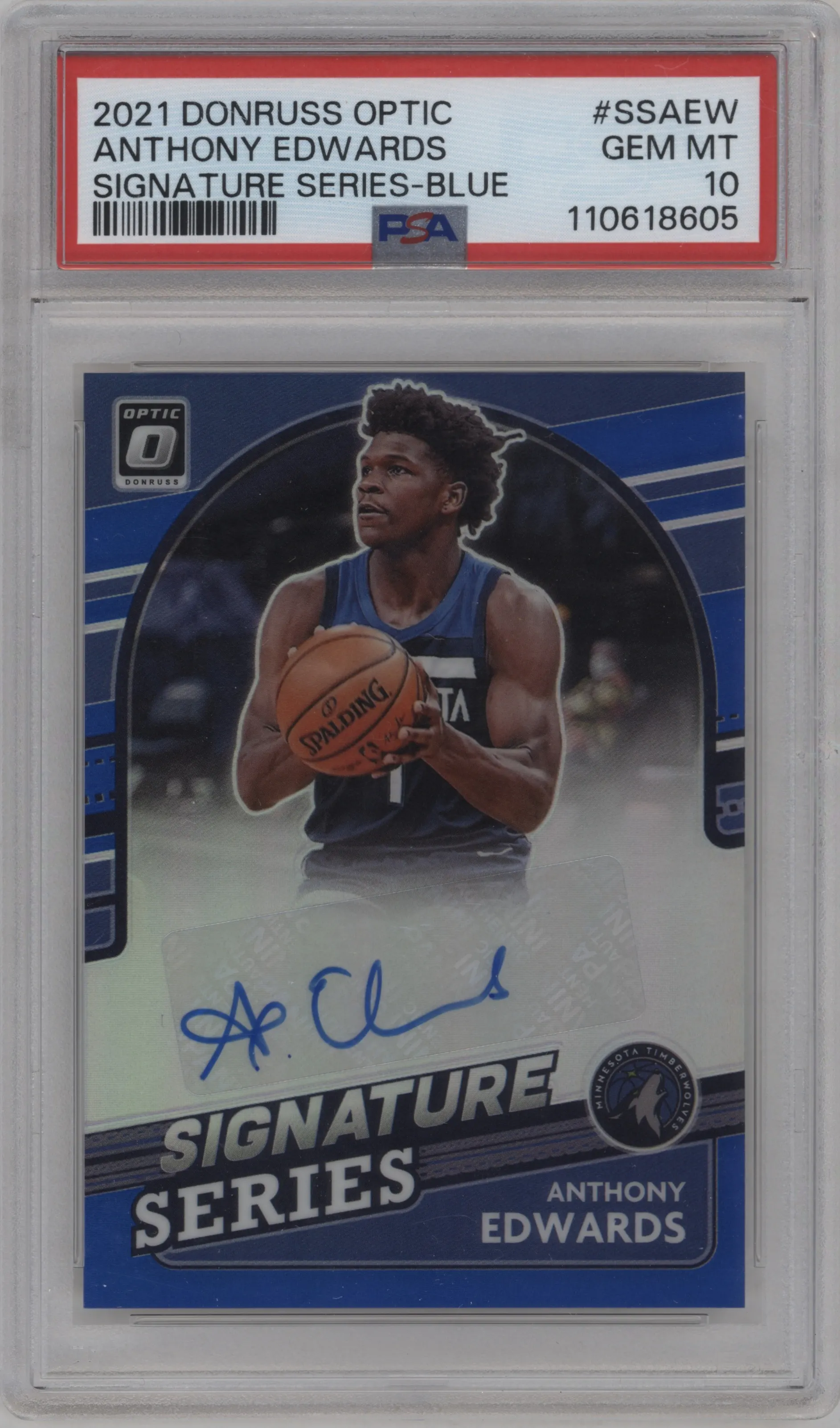 2021 Panini Donruss Optic Sig.Series Anthony Edwards Blue #SS-AEW PSA 10