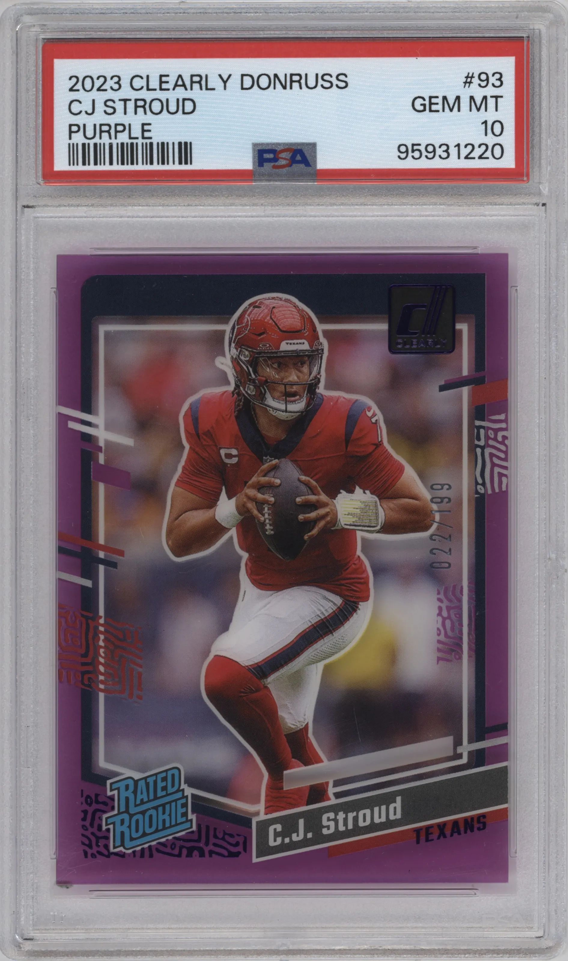 2023 Clearly Donruss Rated Rookie C.J. Stroud Purple #93 PSA 10