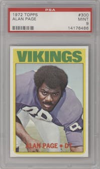 Alan Page from the 1972 Topps set graded by PSA and given an overall grade of 9.