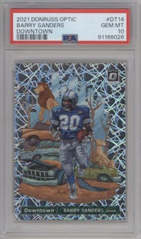Barry Sanders  from the 2021 Panini Donruss Optic set graded by PSA and given an overall grade of 10.