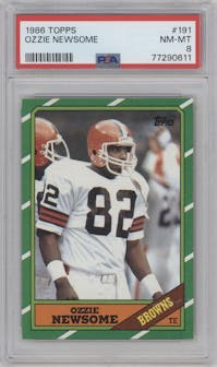 Ozzie Newsome from the 1986 Topps set graded by PSA and given an overall grade of 8.
