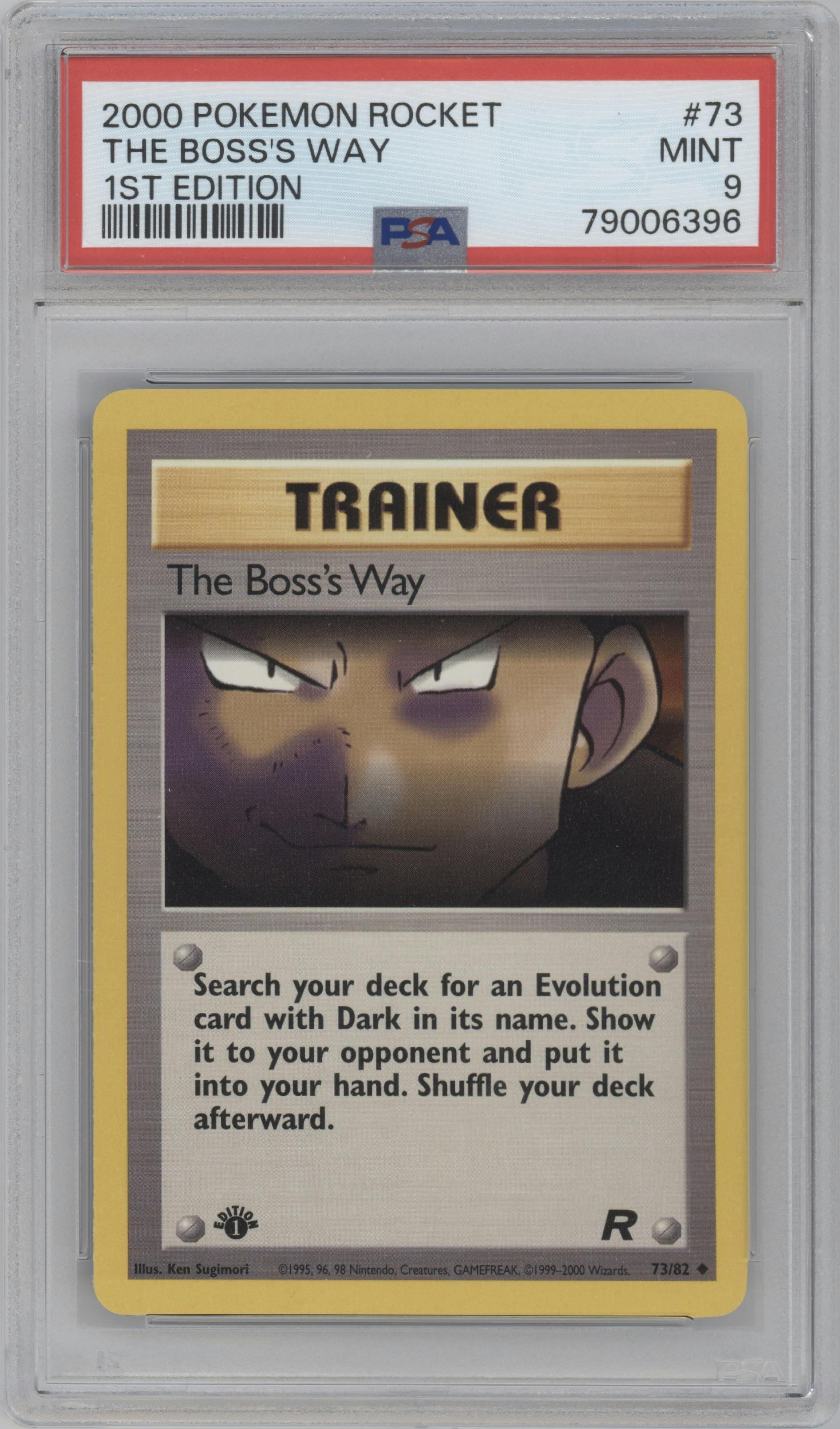 The Boss's Way from the 2000 Pokemon set graded by PSA and given an overall grade of 9.