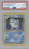 Blastoise from the 1999 Pokemon set graded by PSA and given an overall grade of 4.