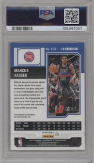 Marcus Sasser from the 2023-24 Panini Contenders Optic set featuring a Purple FOTL parallel graded by PSA and given an overall grade of 10.