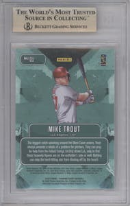 Mike Trout from the 2020 Panini Diamond Kings set graded by Beckett and given an overall grade of 9.5.