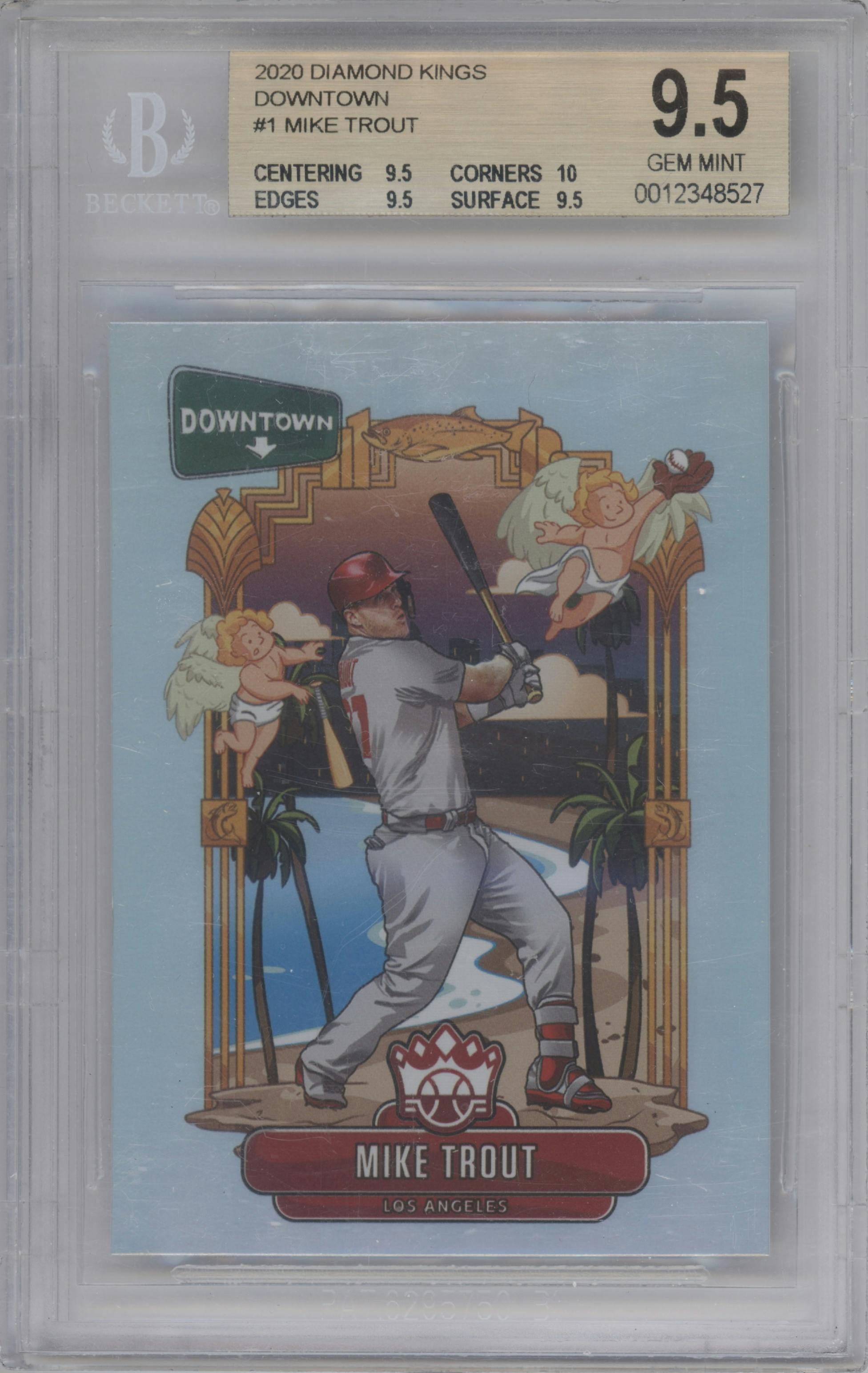 Mike Trout from the 2020 Panini Diamond Kings set graded by Beckett and given an overall grade of 9.5.