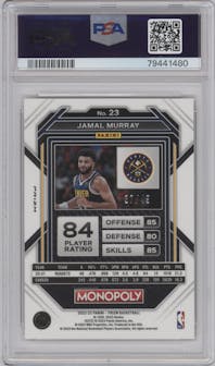 Jamal Murray from the 2022-23 Panini Prizm Monopoly set featuring a Gold Prizm parallel graded by PSA and given an overall grade of 10.