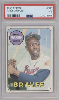 Hank Aaron from the 1969 Topps set graded by PSA and given an overall grade of 3.