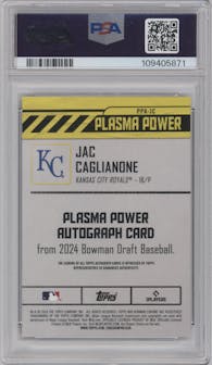 Jac Caglianone  from the 2024 Bowman Draft set featuring a Red Refractor parallel graded by PSA and given an overall grade of 9.