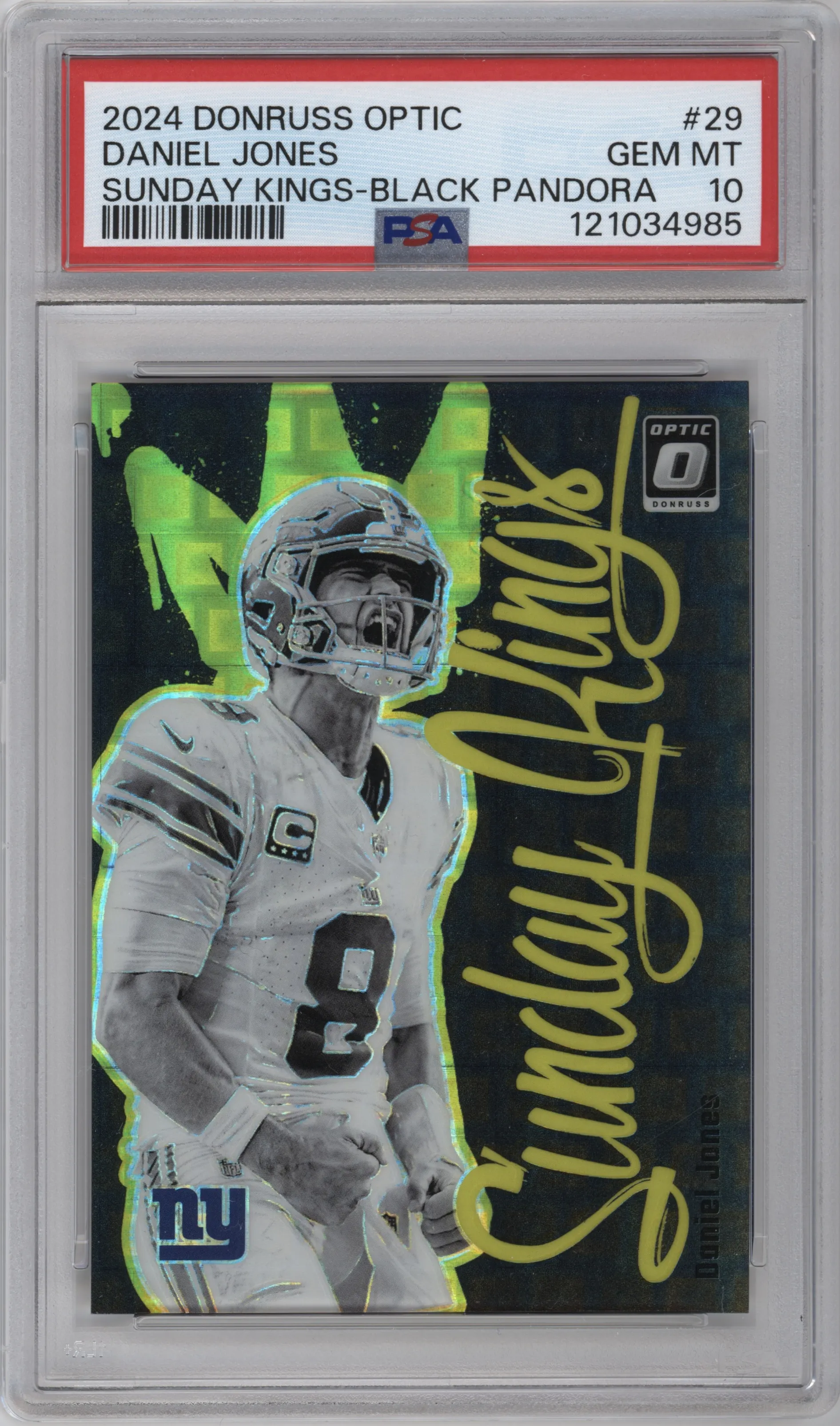 2024 Donruss Optic Sunday Kings Daniel Jones Black Pandora #29 PSA 10