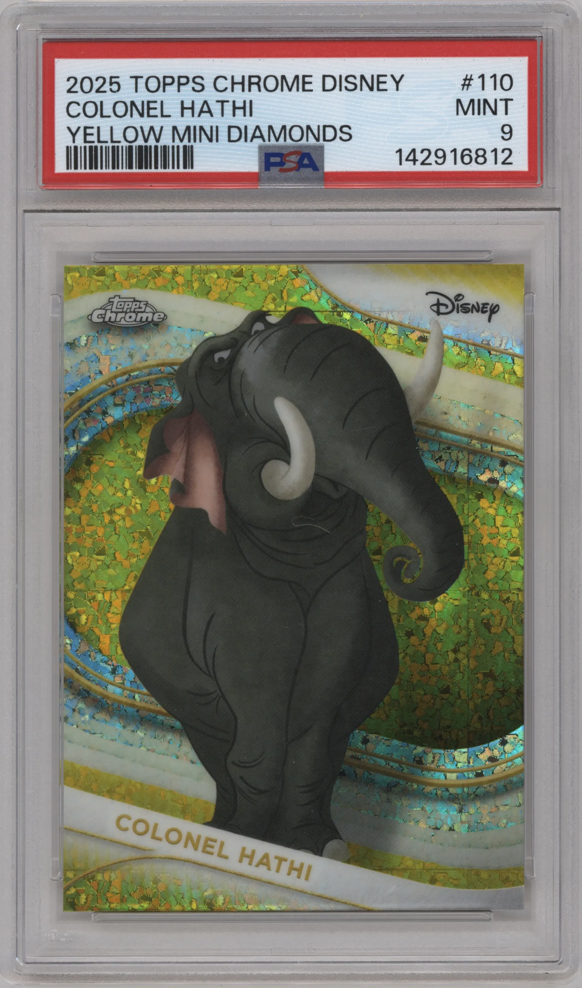 2025 Topps Chrome Disney Colonel Hathi Yellow Mini-Diamonds PSA 9