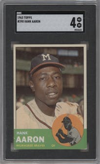 Hank Aaron from the 1963 Topps set graded by SGC and given an overall grade of 4.
