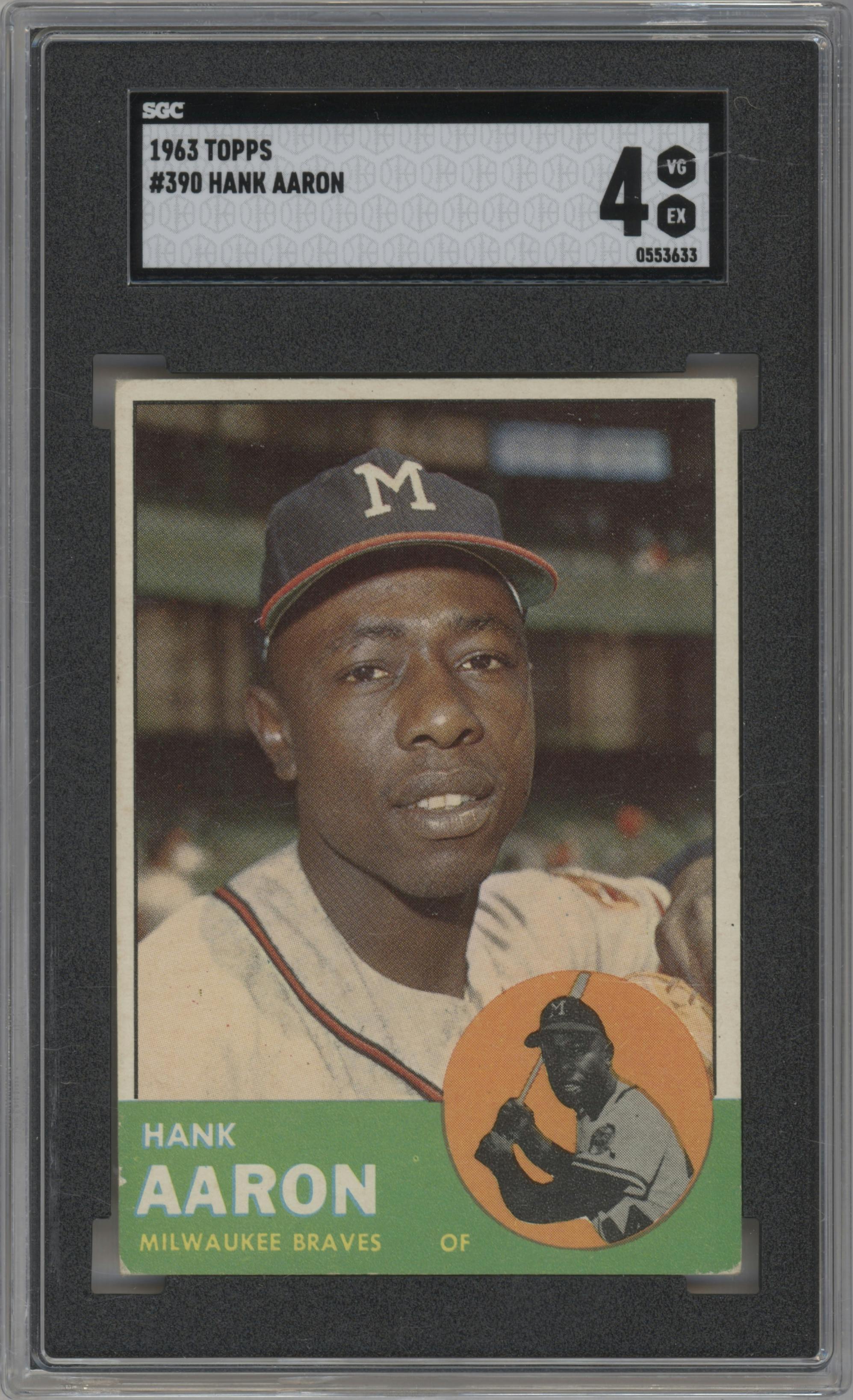 Hank Aaron from the 1963 Topps set graded by SGC and given an overall grade of 4.