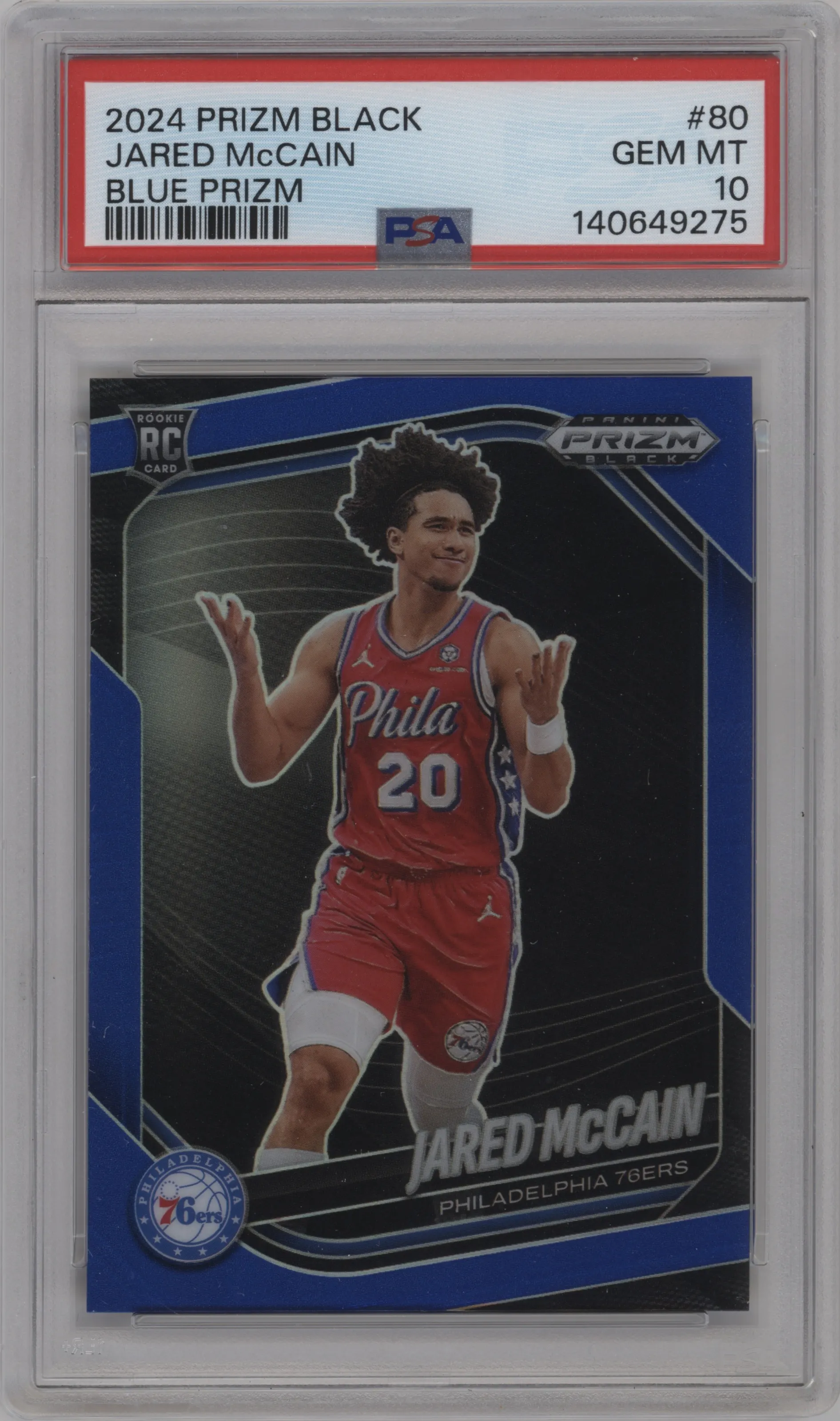 2024 Panini Prizm Black Jared McCain Blue Prizm #80 PSA 10