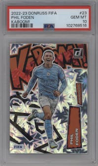 Phil Foden from the 2022-23 Panini Donruss  set graded by PSA and given an overall grade of 10.