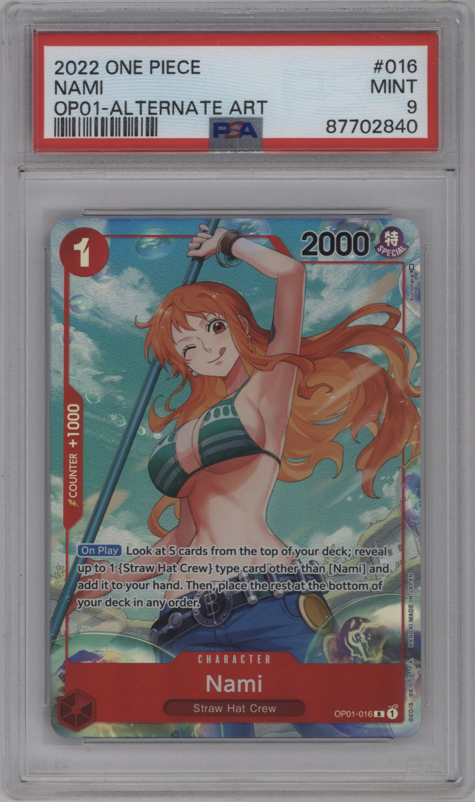 2022 One Piece Romance Dawn Nami Alternate Art PSA 9