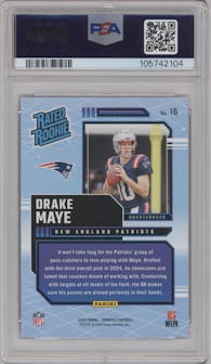 Drake Maye from the 2024 Donruss set graded by PSA and given an overall grade of 10.