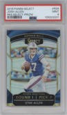 Josh Allen from the 2018 Panini Select set featuring a Prizm parallel graded by PSA and given an overall grade of 9.