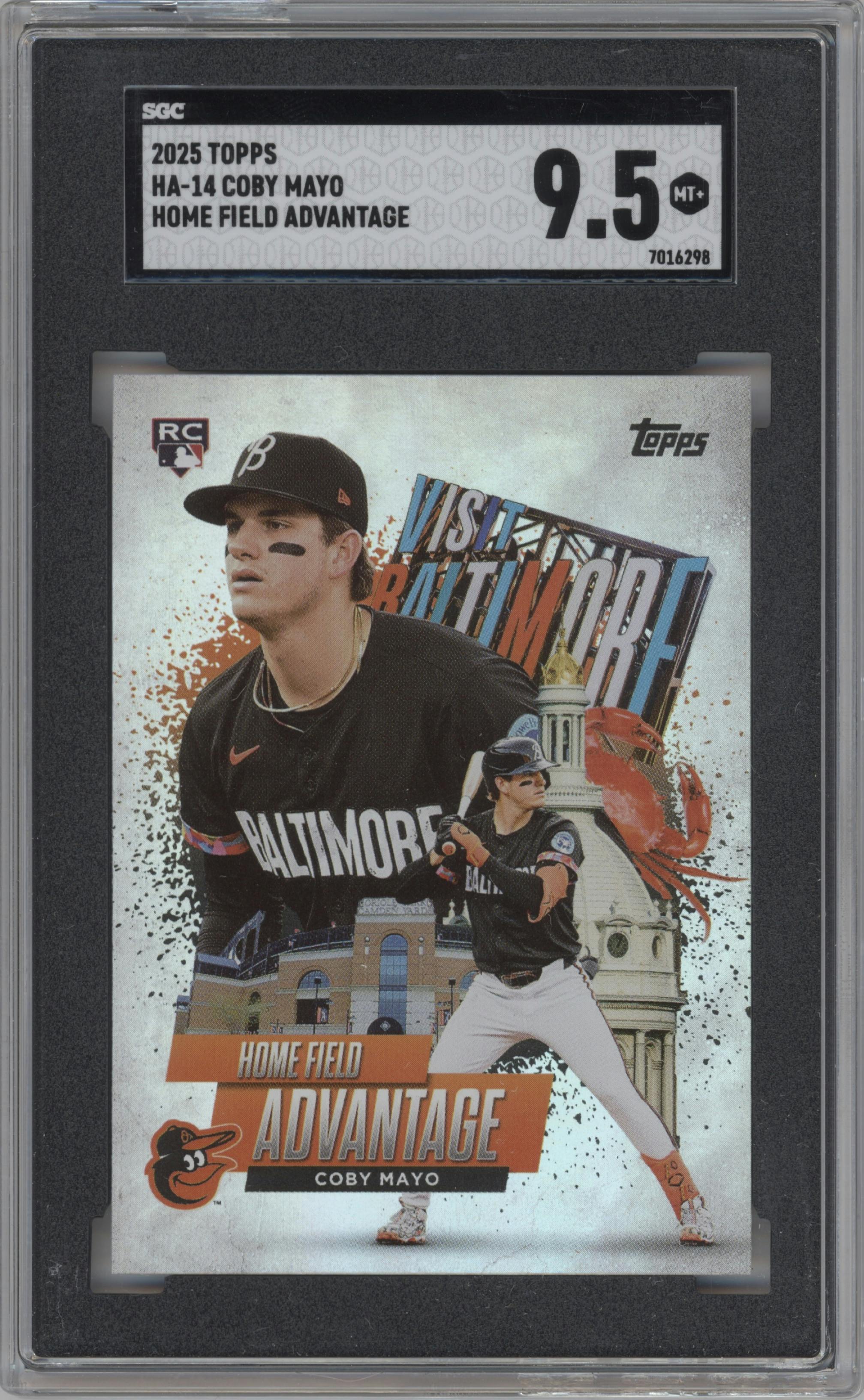 Coby Mayo from the 2025 Topps set graded by SGC and given an overall grade of 9.5.