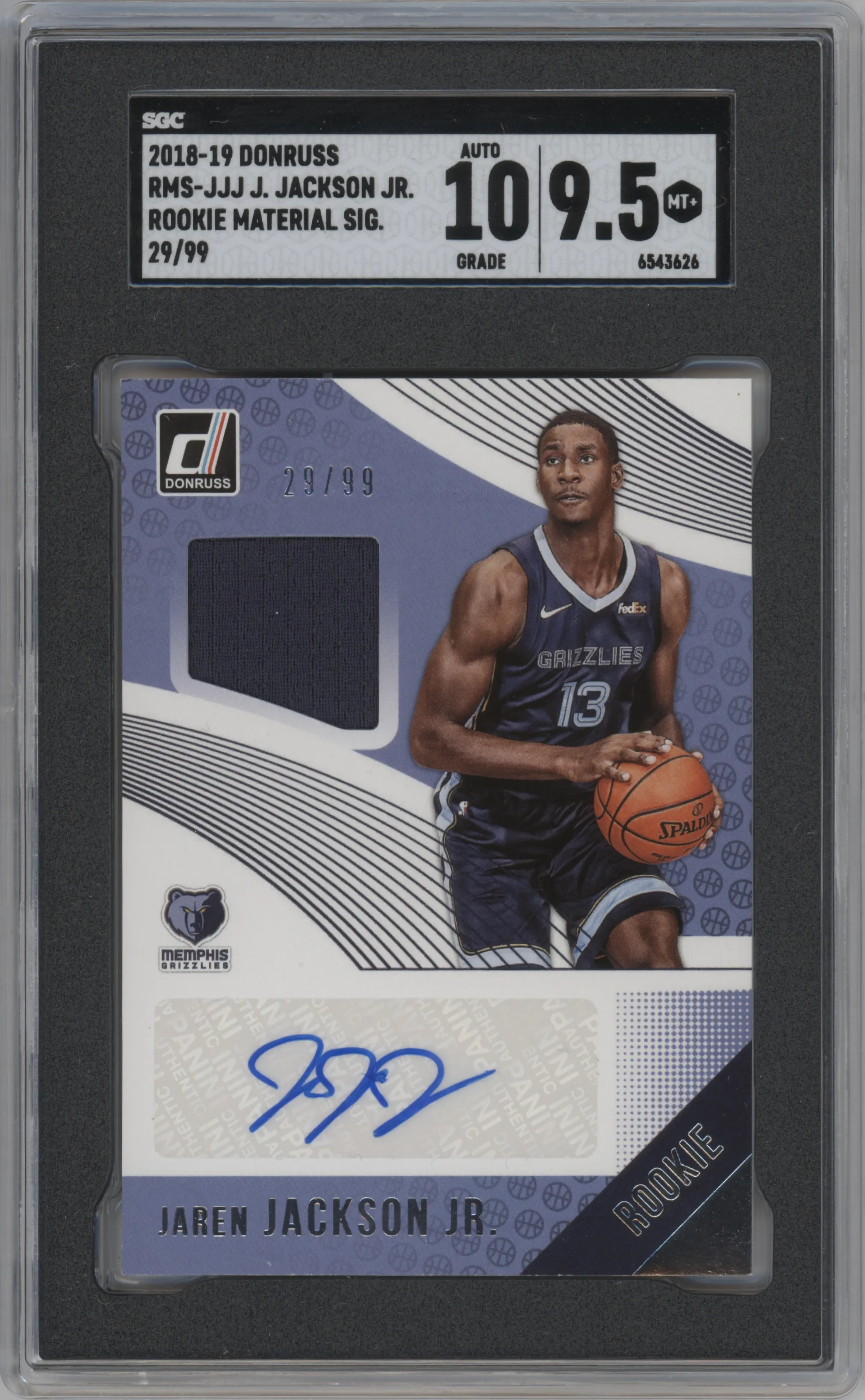 2018 Panini Donruss Rke.Mat.Sig. Jaren Jackson Jr. SGC 9.5
