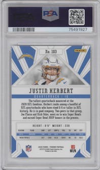 Justin Herbert from the 2020 Panini Phoenix set featuring a Fire Burst parallel graded by PSA and given an overall grade of 10.