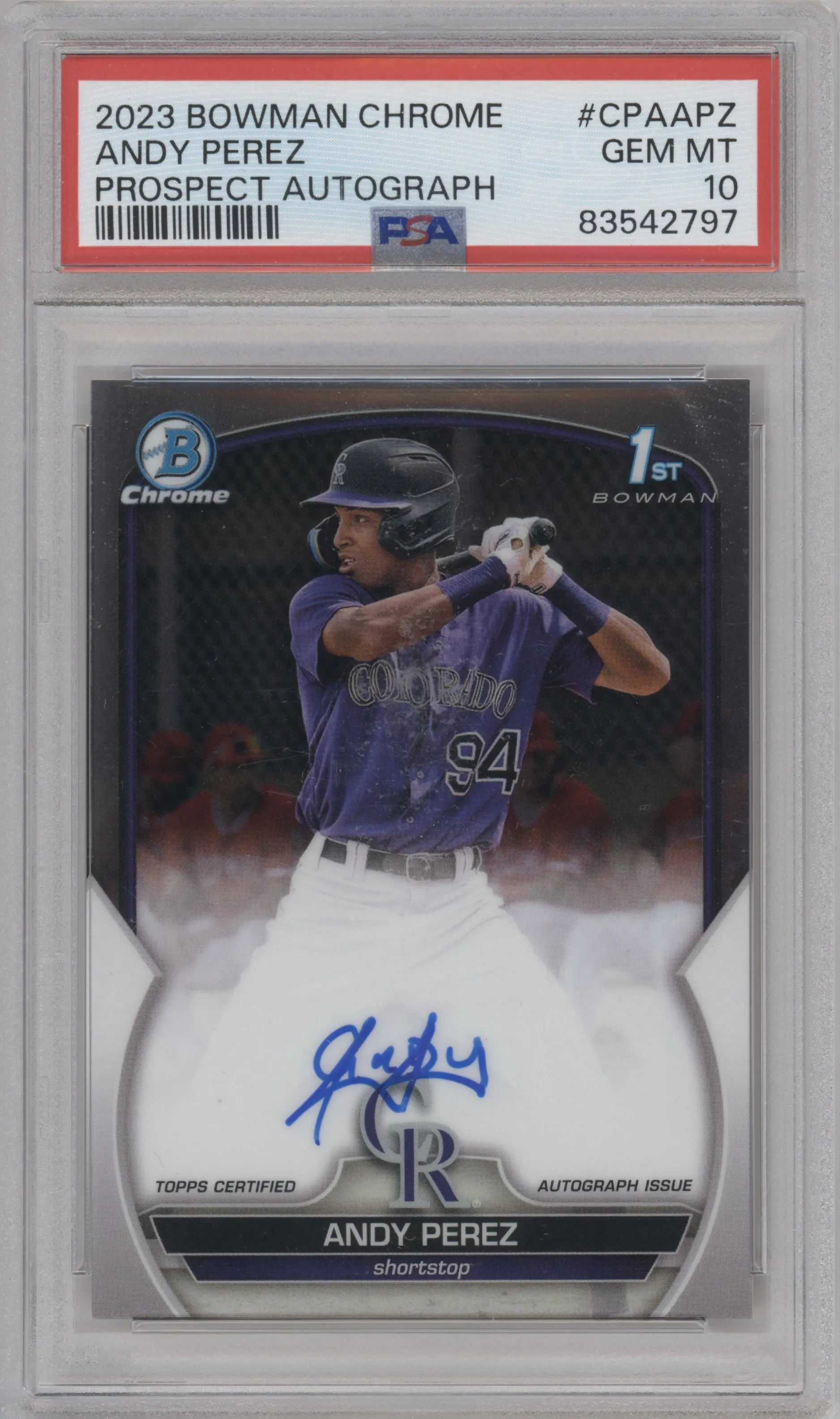 2023 Bowman Chrome Chr.Pros.Auto Andy Perez PSA 10