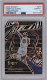 Stephen Curry from the 2023-24 Panini Select  set featuring a Zebra Prizm parallel graded by PSA and given an overall grade of 10.