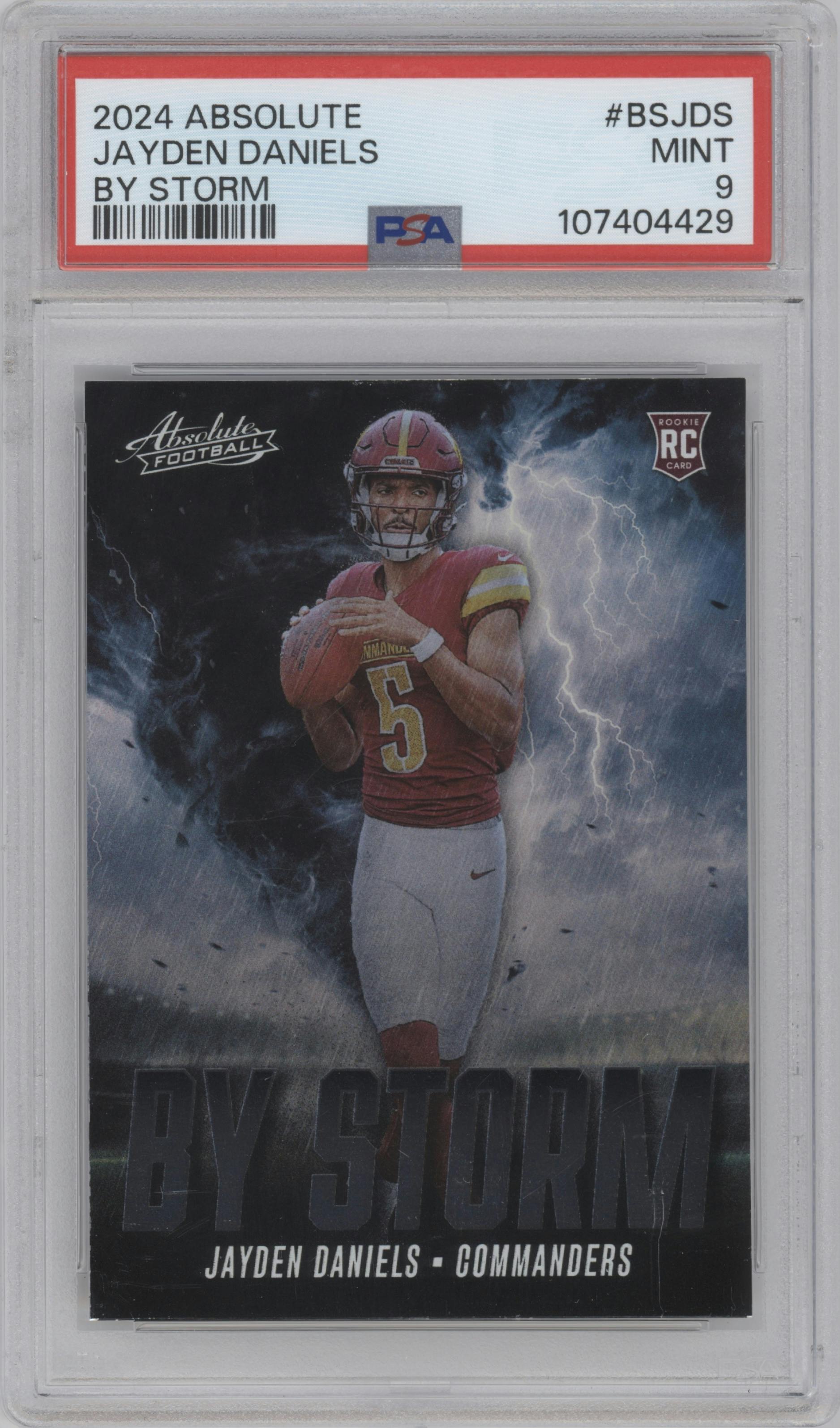 Jayden Daniels from the 2024 Panini Absolute set graded by PSA and given an overall grade of 9.