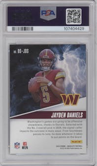 Jayden Daniels from the 2024 Panini Absolute set graded by PSA and given an overall grade of 9.