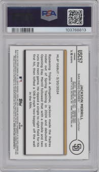 Jackson Merrill from the 2024 Topps Chrome Update set featuring a Magenta/Purple Lava Lamp Refractors parallel graded by PSA and given an overall grade of 10.