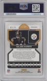 Najee Harris from the 2021 Panini Prizm set featuring a Red Shimmer parallel graded by PSA and given an overall grade of 9.