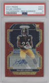 Najee Harris from the 2021 Panini Prizm set featuring a Red Shimmer parallel graded by PSA and given an overall grade of 9.